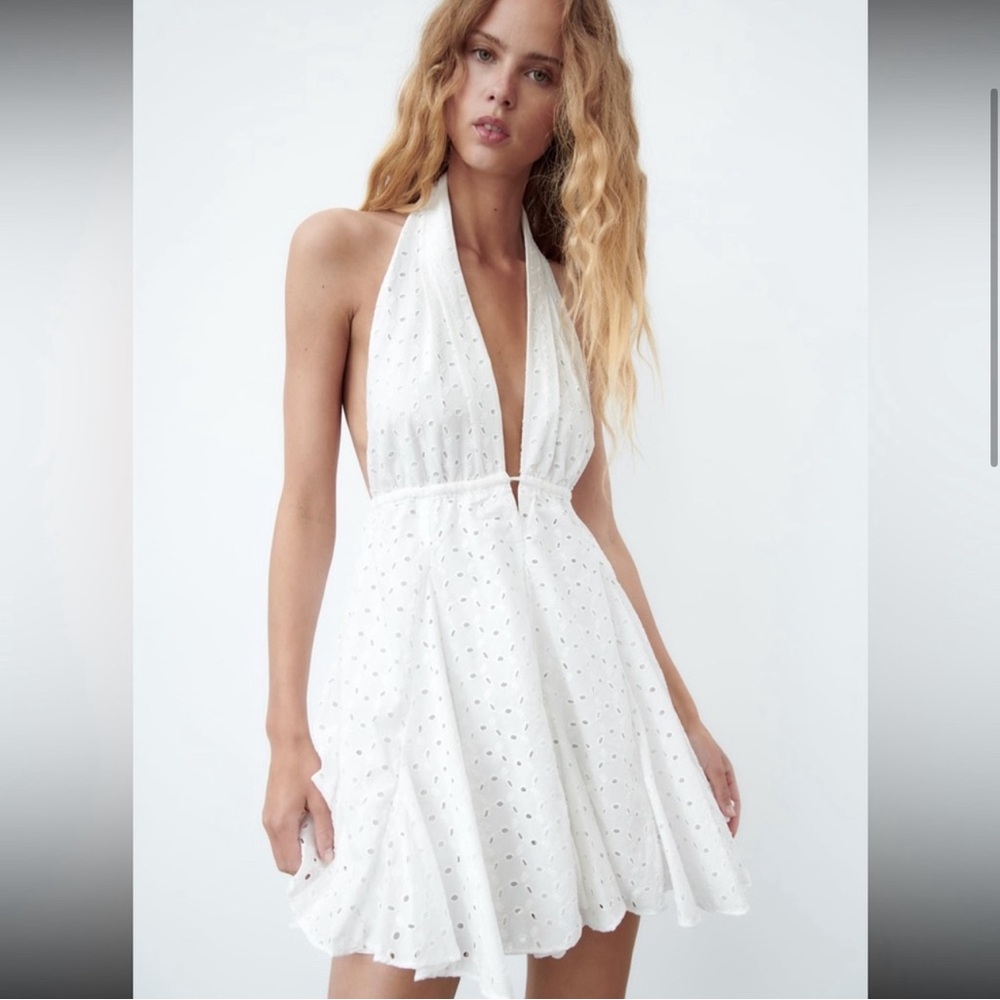NWT Zara Embroidered Eyelet Halter